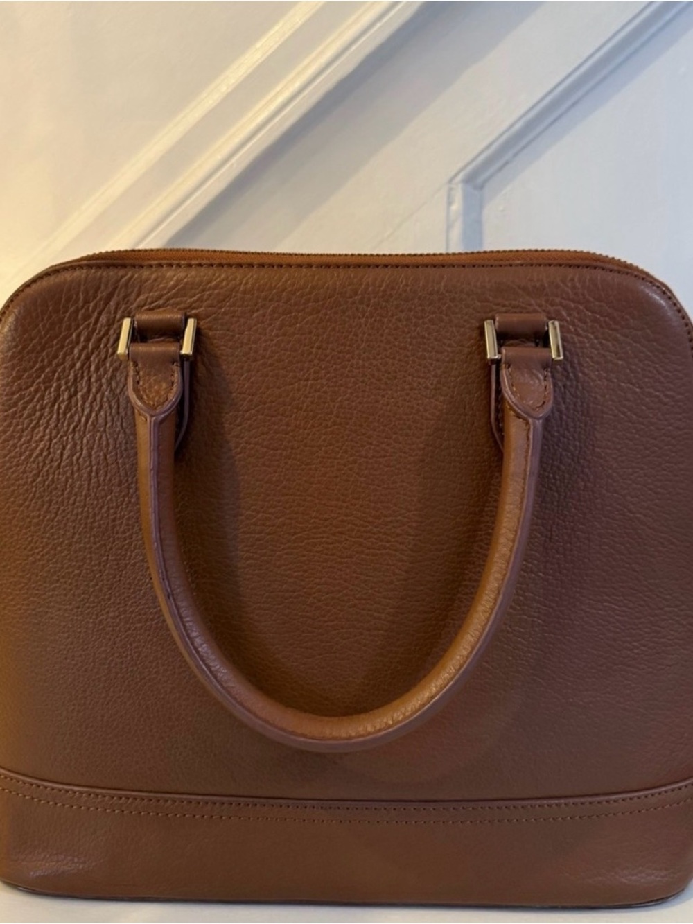 Women's Structured Leather Satchel — Brown